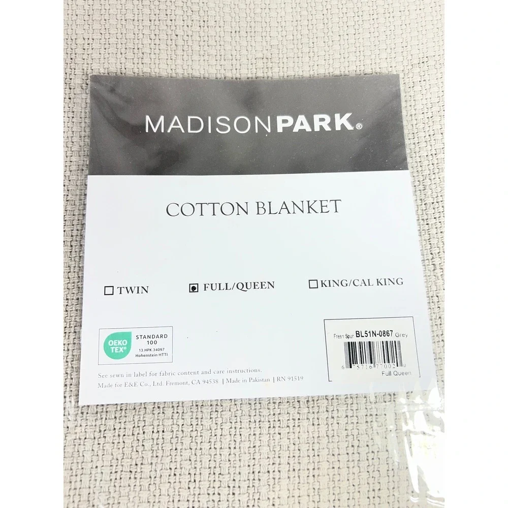 Madison Park Full/Queen Cotton Woven Blanket Gray Fresh Spun NIP